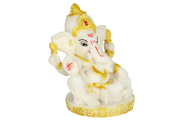 God Idol - Ganesha (Ceramic) | White & Yellow