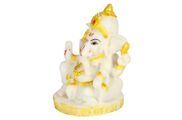 God Idol - Ganesha (Ceramic) | White & Yellow