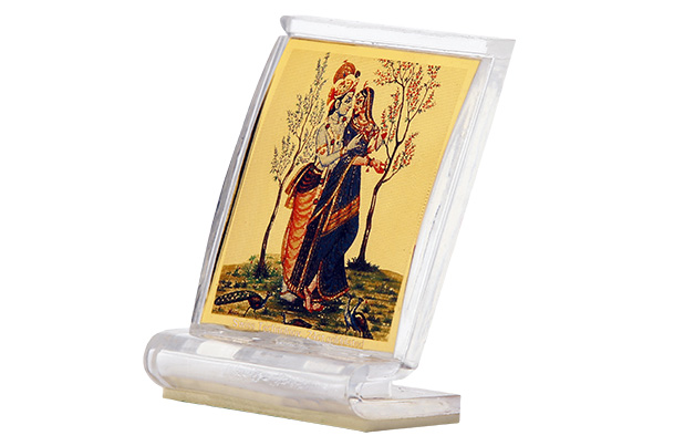 Dashboard Frame Radha Krishna Acrylic 24k Gold Plated